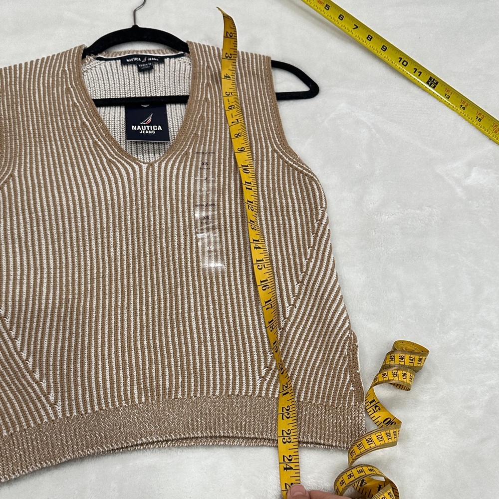 Nautica Tan Striped V-Neck Vest - Picture 3 of 10
